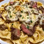 Cheesesteak Tortellini with Creamy Provolone Sauce