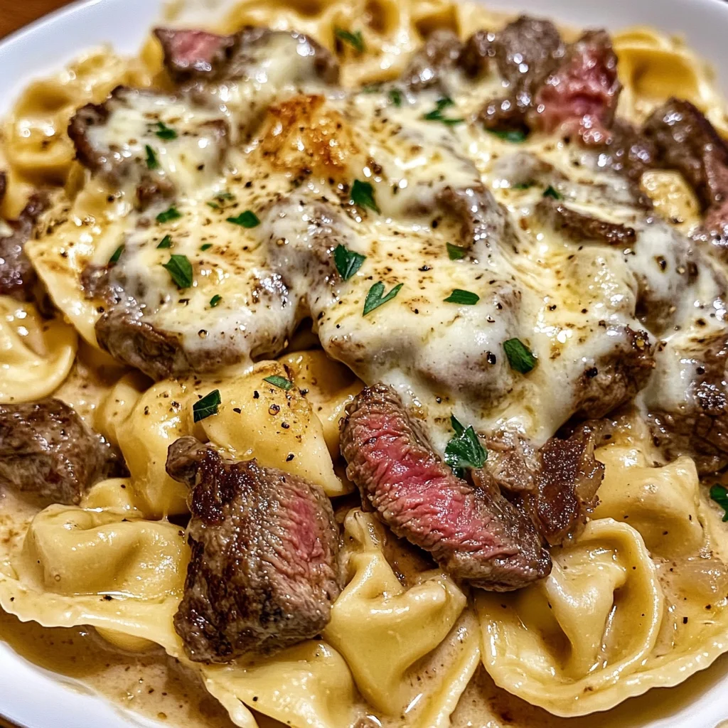 Cheesesteak Tortellini with Creamy Provolone Sauce