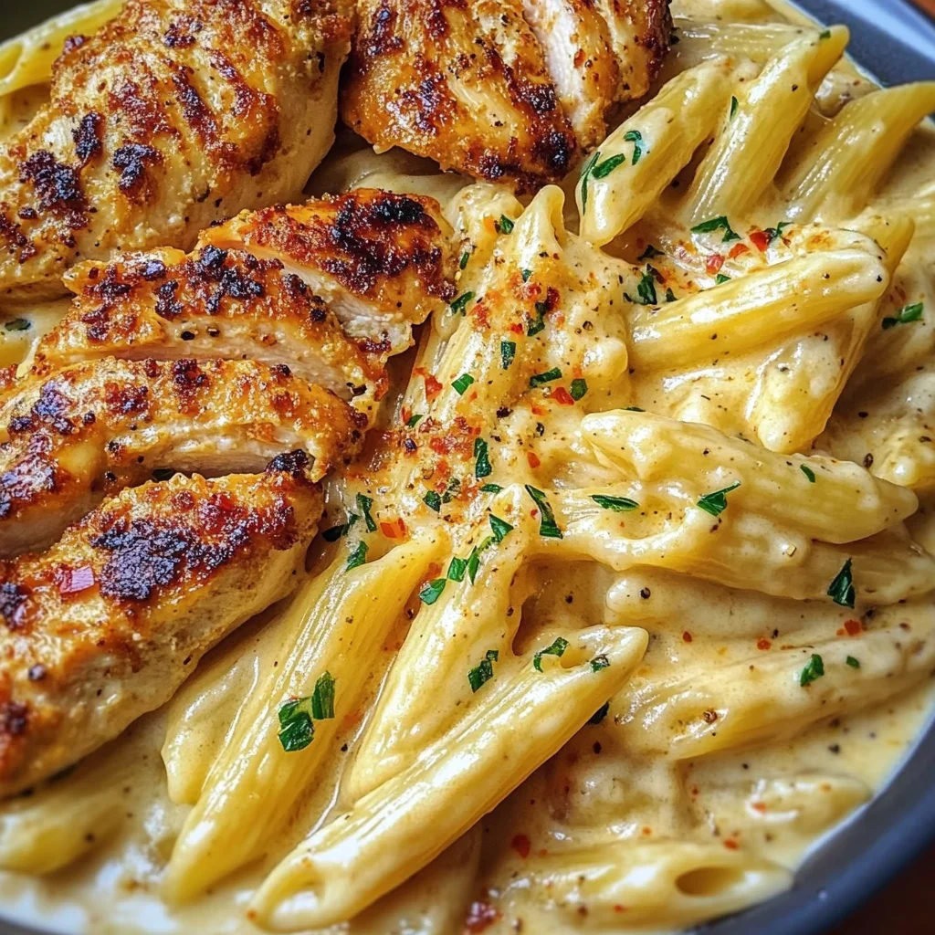 Creamy Cheddar Parmesan Chicken Penne