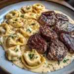 Creamy Garlic Steak Tortellini with Cheddar Parmesan Alfredo