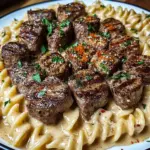 Garlic Butter Steak Bites with Spicy Cajun Alfredo Twisted Pasta