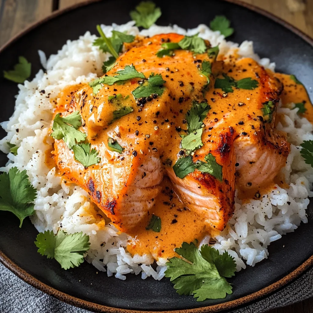 Oven-Roasted Salmon & Rice with Coconut Tomato Sauce