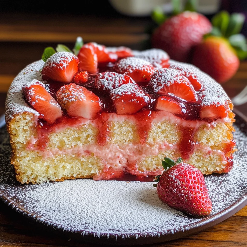 Easy Strawberry Cake with Strawberry Sauce