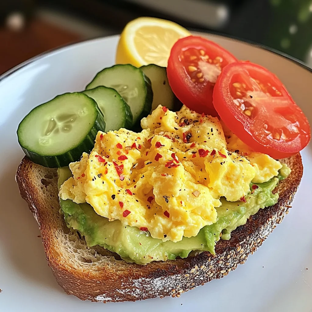 Avocado Toast with Scrambled Eggs and Cucumber
