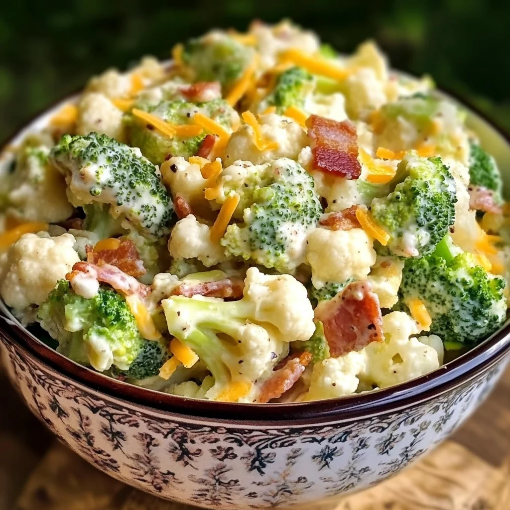 Cauliflower and Broccoli Salad with Turkey Bacon