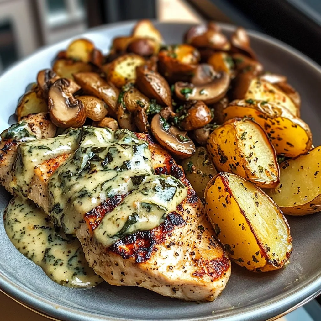 Chestnut Garlic Greek Chicken Alfredo with Sage Potatoes