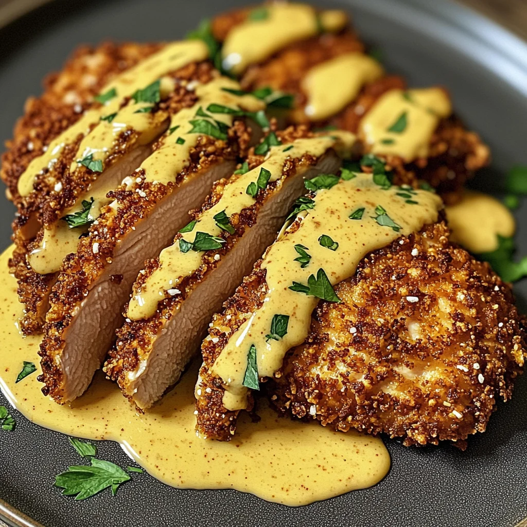 Crispy Pretzel Crusted Chicken with Cheddar Mustard Sauce Recipe