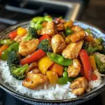 Garlic Chicken Stir Fry with Veggies and Rice