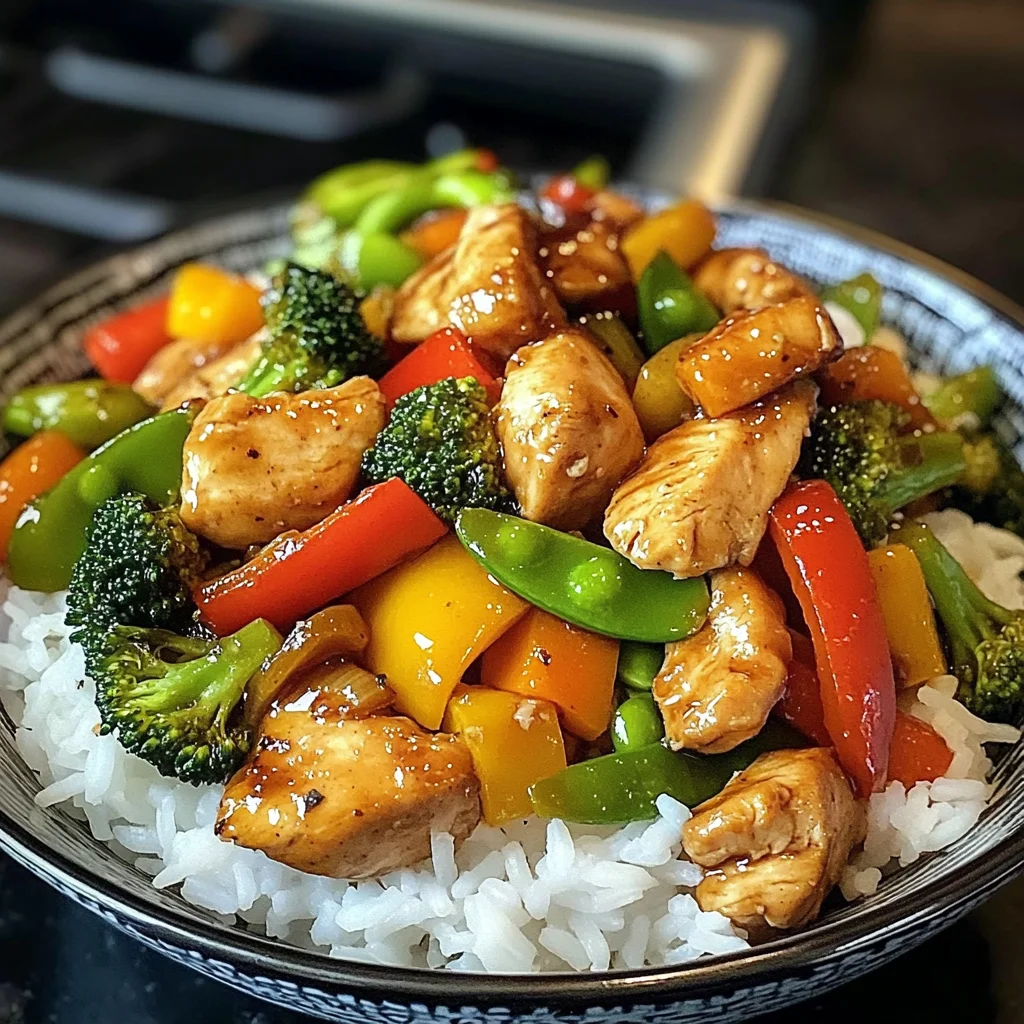Garlic Chicken Stir Fry with Veggies and Rice