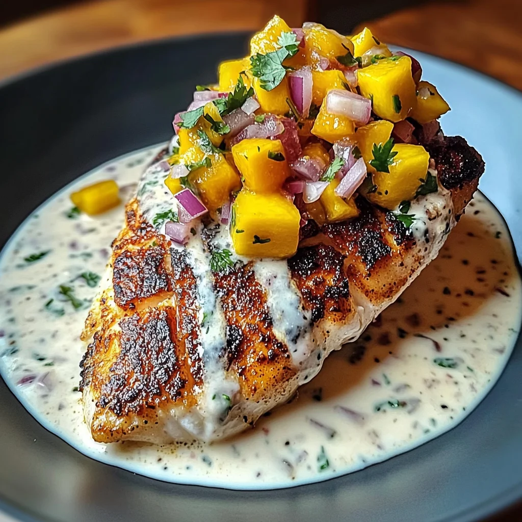 Grilled Fish With Mango Salsa & Creamy Sauce