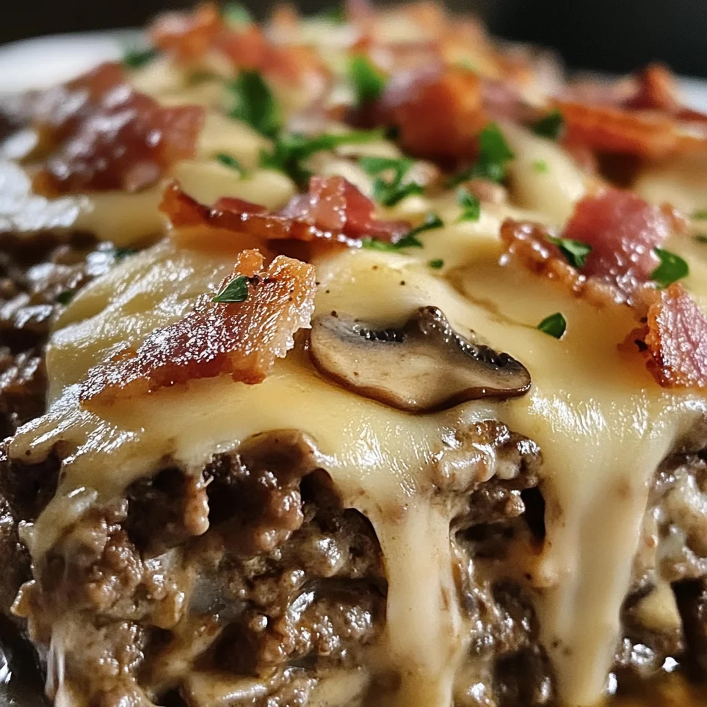 Mushroom Swiss Turkey Bacon Meatloaf Casserole
