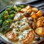 Spicy Tuscan Chicken Alfredo with Roasted Broccoli